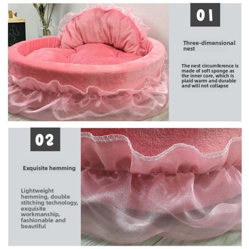 Pistro Rosa Prinzessin Hundebett und Katzenbett Sofa für mittelgroße Katzen und kleine Hunde, abnehmbar, rutschfeste Unterseite, niedliche Couch, Spitze