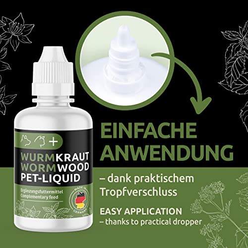 Foto von GreenPet Wurm Kraut Pet Liquid Tropfen Flüssig - Natürliche Wurmkur Alternative, vor, bei & nach Wurmbefall Hund, Katze & Kaninchen, alle Haustiere, pflanzliches Wurmmittel 50ml