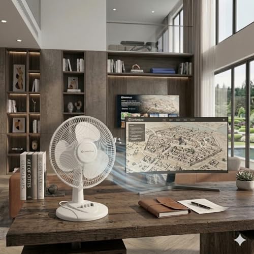 Image of Comfort Zone Oscillating Table Fan with Adjustable Tilt, Convenient Push Button Controls, Quiet, 16 inch, 3 Speed, Desk Fan, Airflow 15.75 ft /sec, Ideal for Home, Bedroom, Dorm & Office, CZ161WT