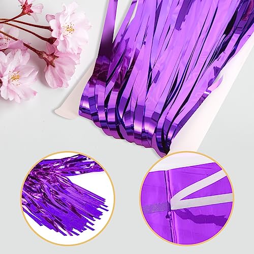 Image of 5 Pack Purple Fringe Backdrop 3.2ft x 8.2ft Foil Curtain Tinsel Foil Fringe Curtains Backdrop Tinsel Backdrop Streamers for Birthday Curtain Party Decoration Wedding Christmas Decoration (Purple)