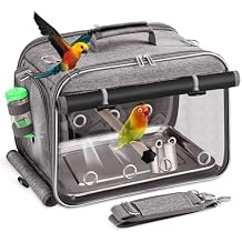 Sanmoncare Airline Approved Bird Carrier, Indestructible Stainless Steel Mesh Parrot Travel Cage, Cockatiels Travel Carrier Lightweight and Portable with Water Bottle and Bowl