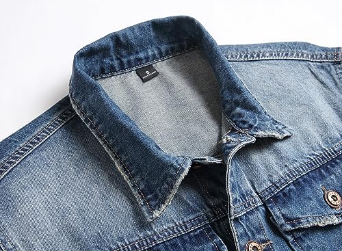 Image of LZLER Men's Denim Jackets Distressed Destroyed Classic Vintage Slim Fit Ripped Fashion Trendy Trucker Jean Jackets