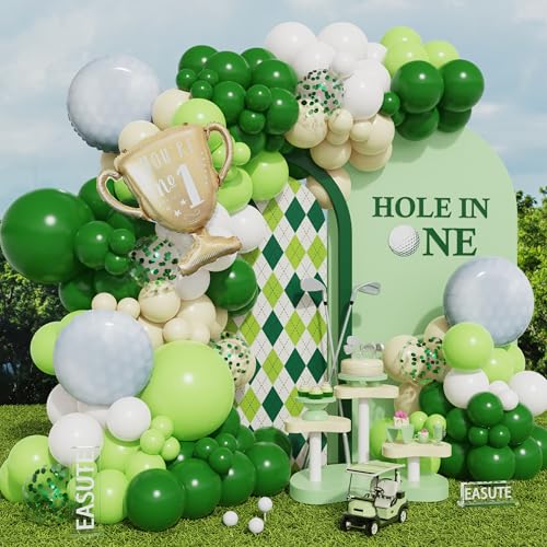 Hole In One Golf Balloon Arch Kit, 135Pcs Balloon Garland Arch Kit Golf First Birthday Decorations Green White Latex Balloons With Golf Ball Foil Balloons For 1St Golf Themed Party