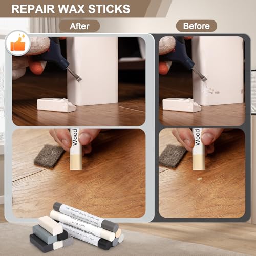 Laminat Reparaturset, Möbel Arbeitsplattet Reparatur set für Holz Fliesen Parkett Laminat Vinyl, 12 Stück Möbelmarker Hartwachs Reparaturset Wachskitt zum Kratzer Schäden Loch Ausbessern Arbeitsplatte