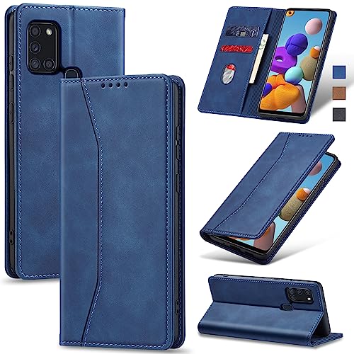 Image of Jasonyu Case for Samsung Galaxy A21S Leather Wallet Flip Cover with Card Holder,Kickstand, Magnetic Closure,TPU Shockproof Phone Case Compatible with Samsung A21S (Blue)