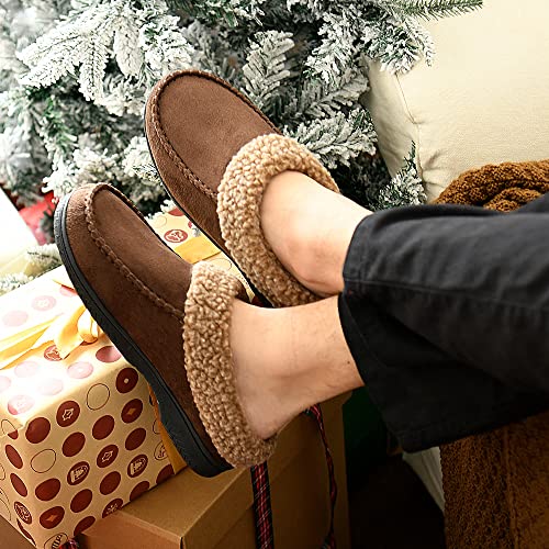 Dl Warm House Slippers For Men Memory Foam, Winter Cozy Wool-Like Mens Slippers Indoor Outdoor, Slip-On Comfy Men's Bedroom Slippers Non-Slip, Man Breathable Suede Moccasin Slippers Size #TOP1