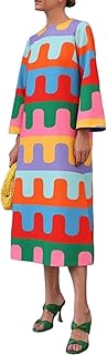 Women's Colorful Geometric Print Midi Dress 2025 Spring Fashion Bold Vib...