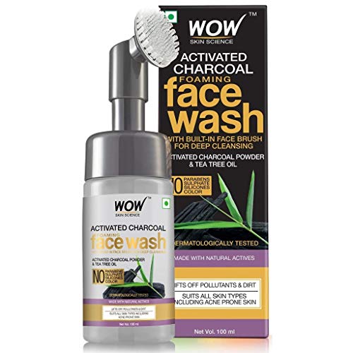 WOW Activated Charcoal Face Wash With Built-In Face Brush For Removing Impurities - Detox, Cleanse, Purify - (100 ml)