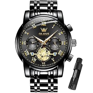 OLEVS Watches for Men with Date Luxury Big Face Waterproof Mens Wristwatch Analog Dress Two Tone Stainless Steel Man Watch Luminous Relojes De Hombre Calendar(Green/Blue/Black Dial
