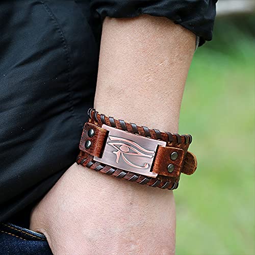TURTLEDOVE 2 PCS Eye of Horus Leather Bracelet - Ancient Metal Leather Bracelet with Egyptian Amulet4