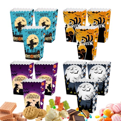 スナックトリートボックスハロウィーン - テーマ12pcsポップコーン好意コンテナ、使い捨てパーティー船|不気味なキャンディーストレージカートン、イベント装飾の小道具、お祝いのテーブルトップアクセサリー、扱い分布