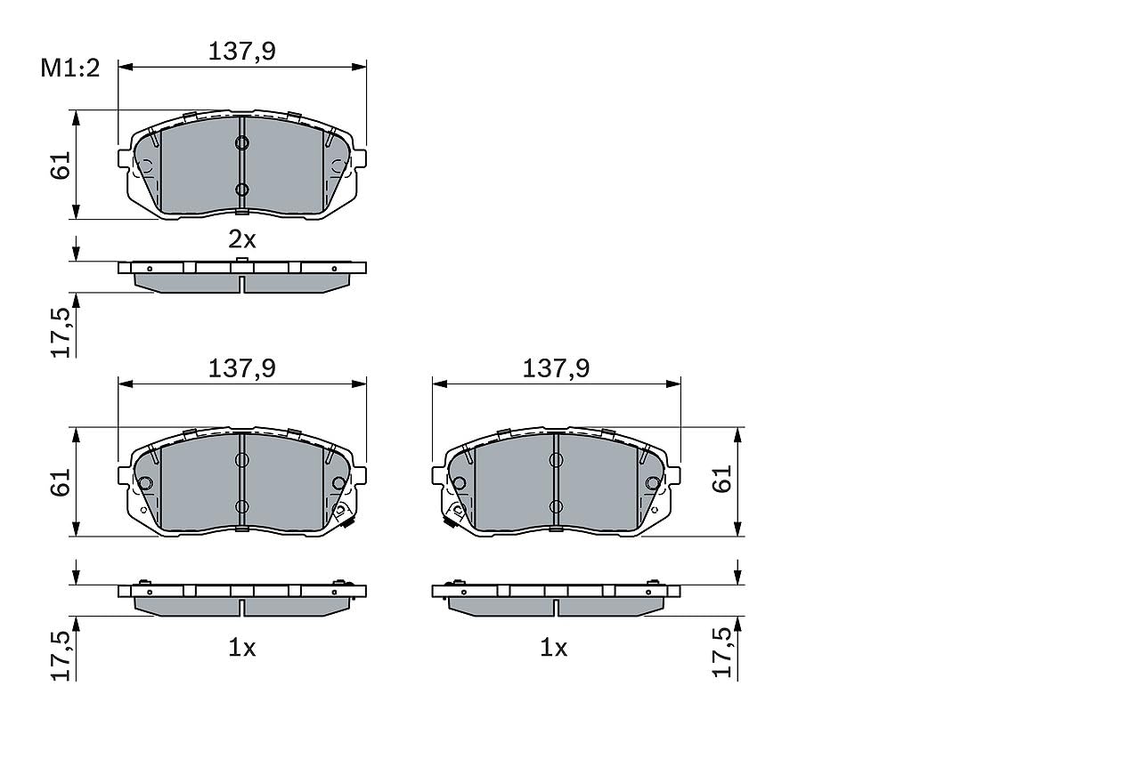 Bosch BP1893 - Pastiglie Freni Auto, Asse Anteriore - Qualità Bosch - Riduzione del Rumore e della Polvere - Certificazione ECE-R90 - Senza Rame - 1 Confezione da 4 Pastiglie - Con Accessori