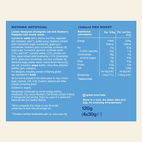 Graze Lemon Blueberry Superfood Oat Boost Bars - Vegetarian Snacks, Whole Oat - Packaging may vary - (28 Snacks - 7 Packs of 4 x 30g) - Image 3