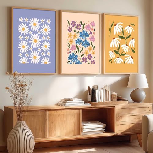 Image of kotart Home Decor Floral Painting Decorative Wall Art | Aesthetic Poster With Frame For Living Room Bed Room Hotel Wall Decor Digital Reprint Set of 3 (10X13 inch)