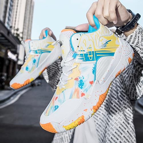 Image of Men's High-Top Basketball Shoes Anti-Slip and Wear-Resistant Soles Running Shoes Graffiti Design Fashionable Sports Shoes