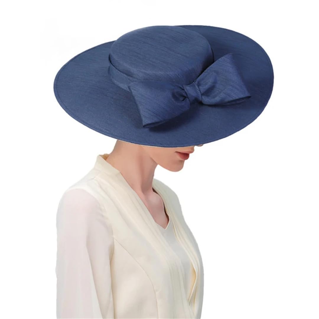 Yeuyyben Elegante cappello da donna a tesa larga con fiocco formale cappello da donna per matrimonio cocktail party Fedoras