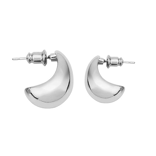 Miniatura 4 de Locrccl 14K Gold Plated Chunky Gold Hoop Drop Earrings Small Thick Waterdrop Hoops Post Dome Huggie Earrings Hypoallergenic Trendy Jewelry for Girls