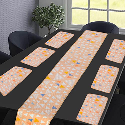 Image of COZY FURNISH Floral Microfiber Cotton Placemat & Table Runner Set for Dining Table - 6 Reversible Mats + 1 Runner | Washable Heat Resistant Table Mats Set for Home Kitchen Decor