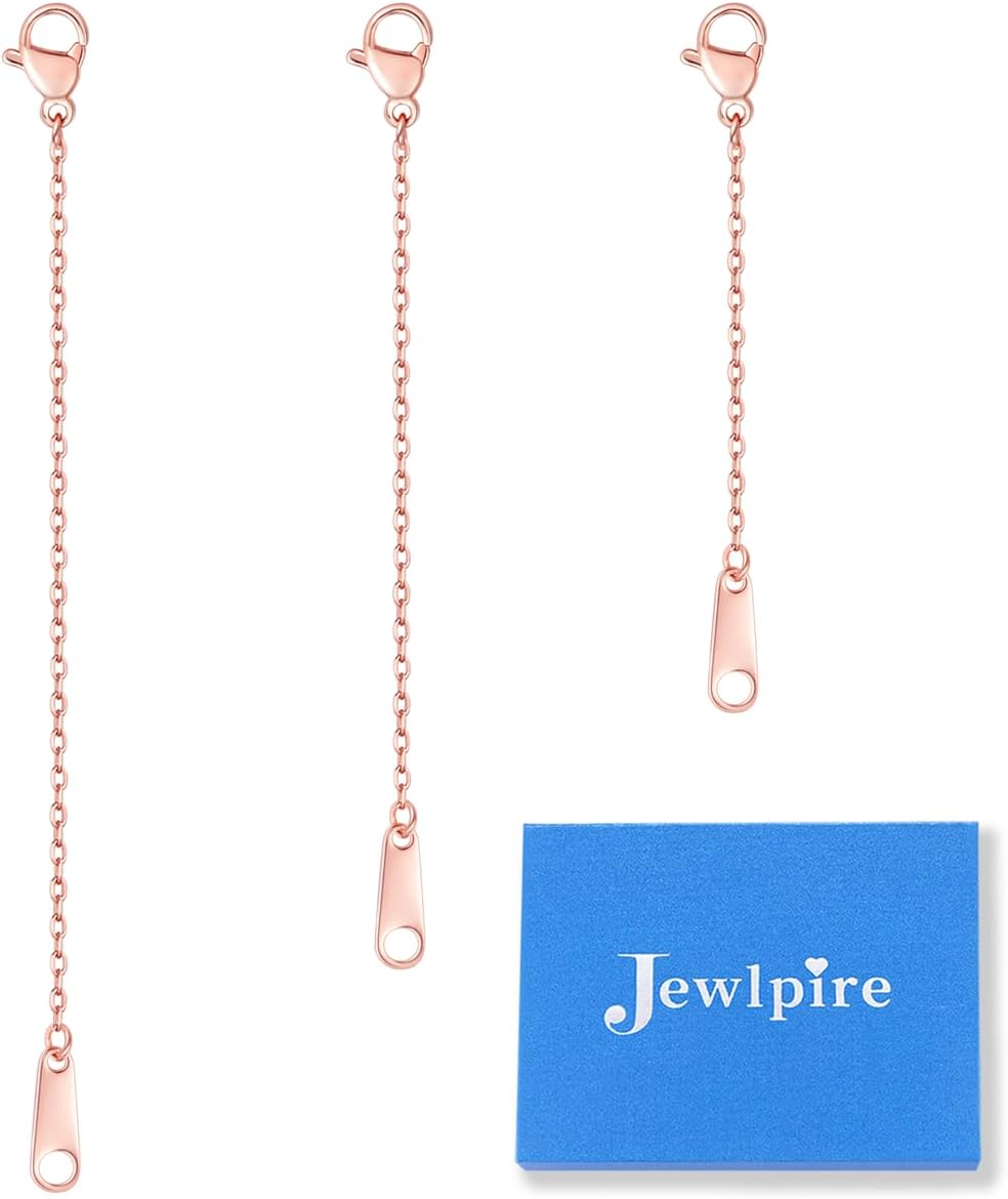 Jewlpire 14K Rose Gold Plated Necklace Extenders for Women, 1.5mm Chain Extender for Necklaces, 14K Rose Gold Plated Jewelry Extenders for Necklaces Bracekelts Anklets (2/3/4 inches)