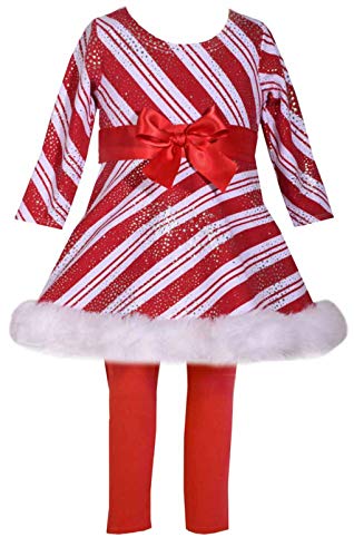Bonnie Baby Holiday Dresses Girls Christmas Dress & legging set outfit (Red, 12 Months)