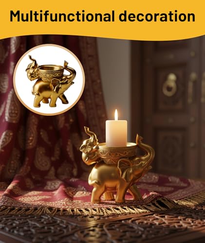 Image of 1pce Golden Elephant showpiece，Elephant Statue for Good Luck，Back Candle Holder, Decorative Items for Living Room, Home Decoration Items for Living Room
