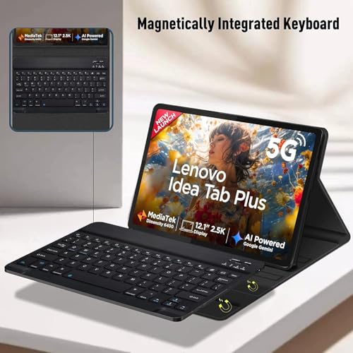Image of HOM Tri-Fold Wireless Bluetooth Keyboard with Detachable Tablet Case Cover for Lenovo Idea Tab Plus 12.1 inch - Black