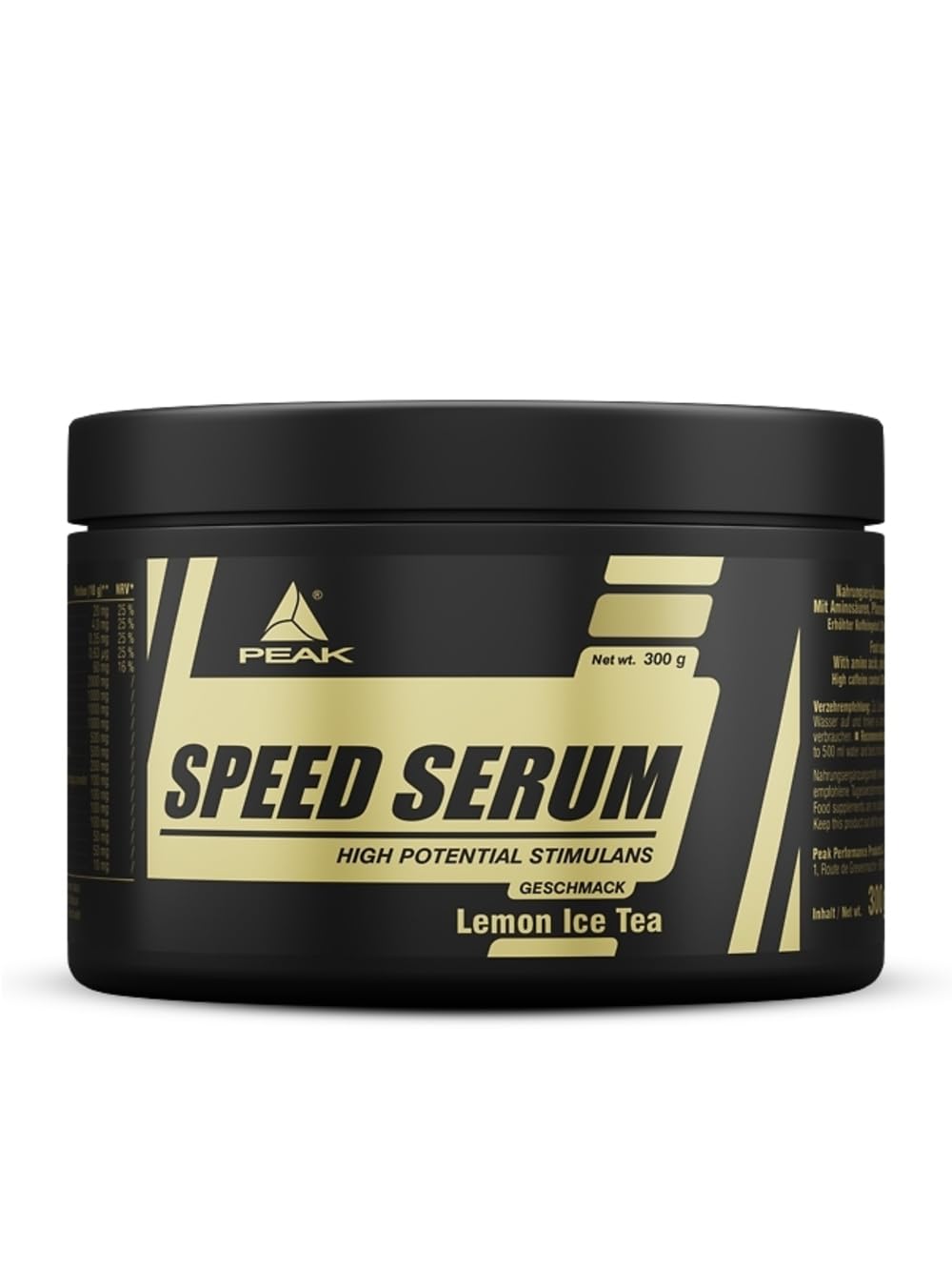 PEAK Speed Serum - 300g Geschmack Lemon Ice Tea I 30 Portionen I Pulver I Energydrink I Pre-Workout I Diät I mit BCAAs I L-Carnitin I Panax Ginseng I Grüntee EGCG I Guarana Extrakt