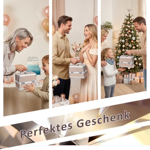 Joligrace Kosmetikkoffer Schminkkoffer, Kosmetik Make up Organizer Koffer Mit Schlüssel und Spiegel Verschließbar Multikoffer, Makeup Koffer Rosa Gold