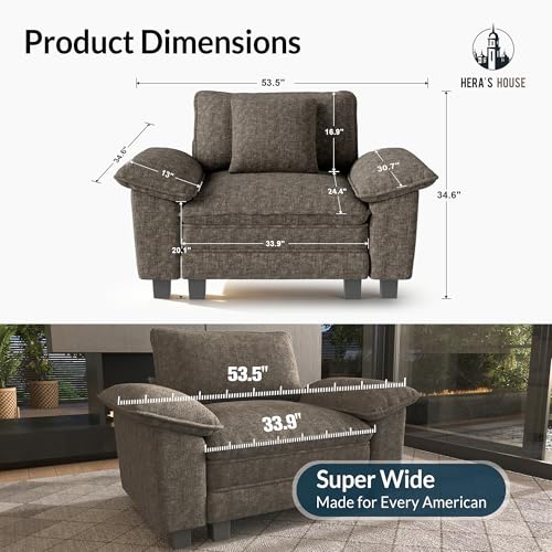 Image of HERA'S HOUSE 1-Seat Modular Couch Accent Chair Sofa with Throw Pillow | Modern 53.5 inch Single Seat, Smoky Grey, Wider Armrest, Comfy Deep Seat, Soft Chenille Sofa Chair for Living Room
