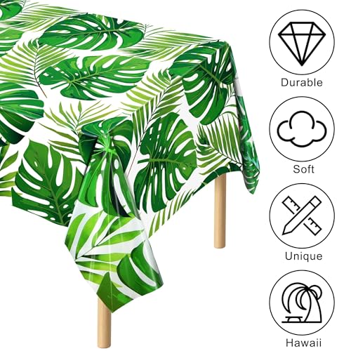 Image of Kochorie 100 Ft x 54 Inch Palm Leaves Tablecloth Roll with Cutting Box Hawaiian Luau Tablecloths Disposable Aloha Tropical Table Cover Backdrop for Hawaii Birthday Summer Beach Tropical Party Supplies