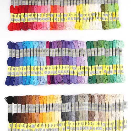 Image of 100 Colors Set Premium Double Mercerized Egyptian Cotton Embroidery Floss 8M Each for Cross Stitch Threads, Friendship Bracelets Floss, Craft Floss, Embroidery Floss Set (100 Skeins)