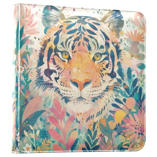 Kigai Flower Tigers Photo Album Self Adhesive Scrapbook Album Leather Cover DIY Picture Scrap Book with 20 Adhesive Sheets, 11.8x24x0.8 inch