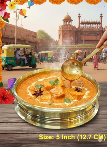 Image of Kerala Crafts Authentic 5 Inch or 12.7 CM Pure Brass Metal Cooking Urli kadai Bowl Pot| Traditional Daily Use Cookware Utensil Temple Uruli Rice Wheat Lunch Dinner Sacred Hindu Festival Home Decor