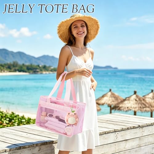 Image of Fammart Iridescent Clear Beach Bags Waterproof Sandproof for Women, Large Jelly Tote Zipper Pool Bag Cruise Essentials 2026