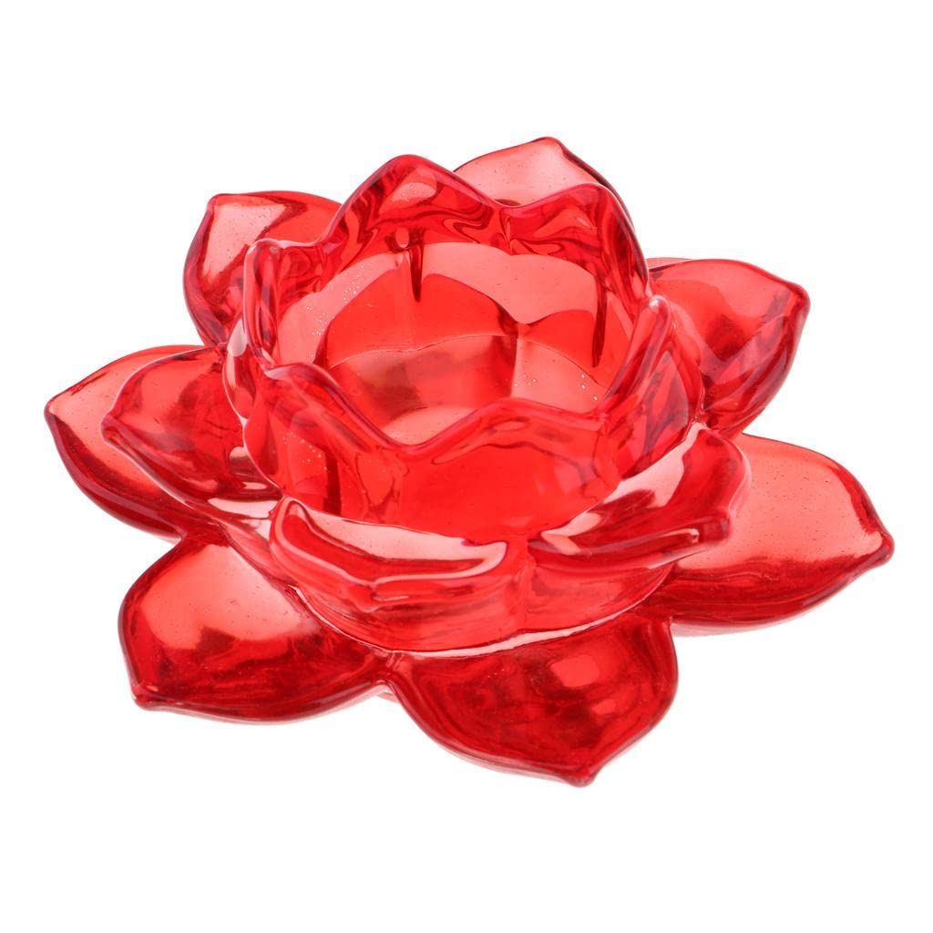 Fenteer Red Lotus Flower Candle Holder Crystal Tealight Home Decor Candelabra, 12X16cm