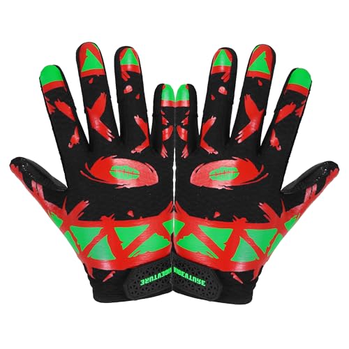 AIGEVTURE Youth Football Gloves Kids Receiver Sticky Football Gloves for Boys Girls Black Red M
