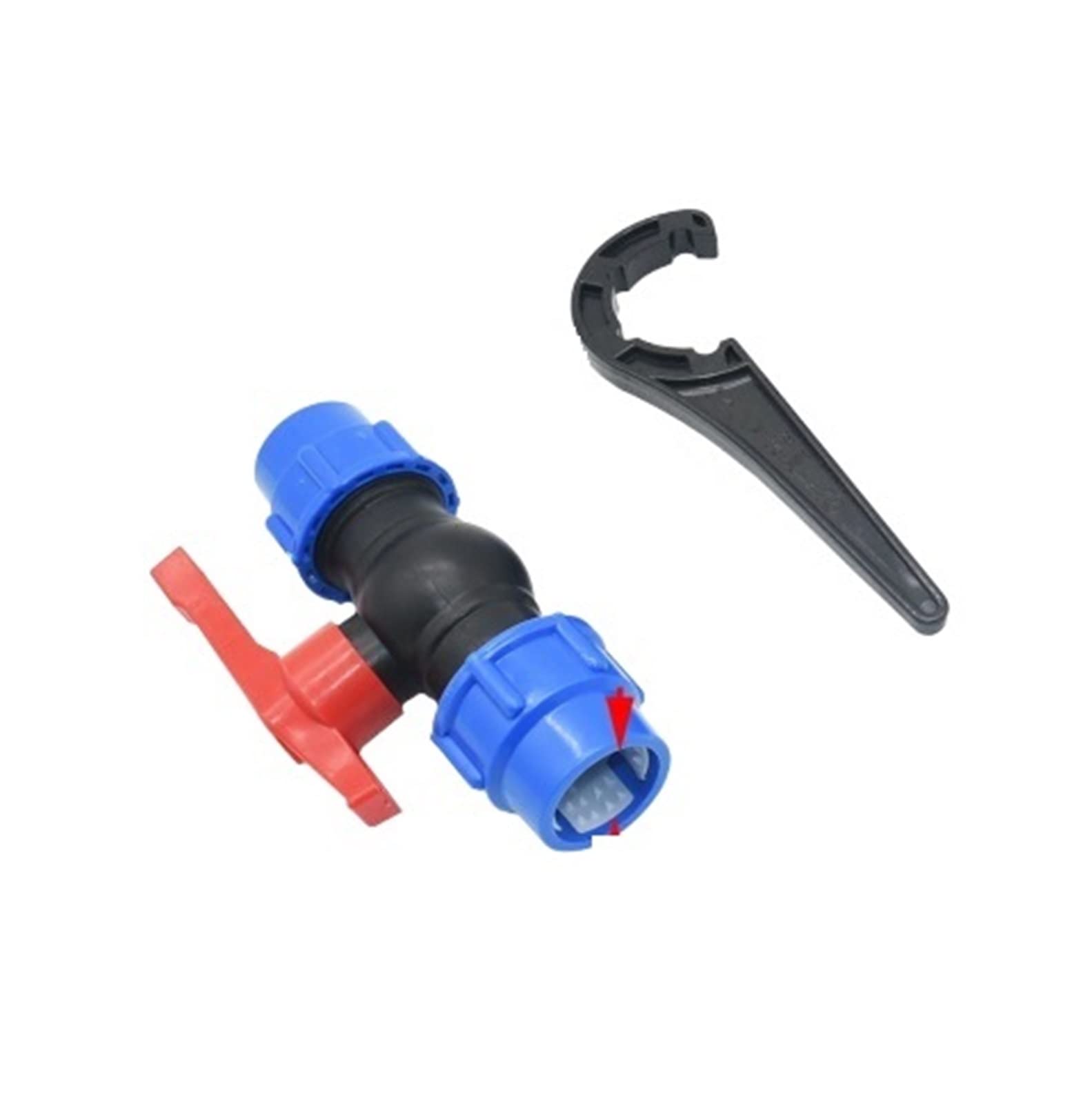 Válvula de bola de plástico 32 mm tipo T con conector rápido de 3 vías para agua de PVC PE