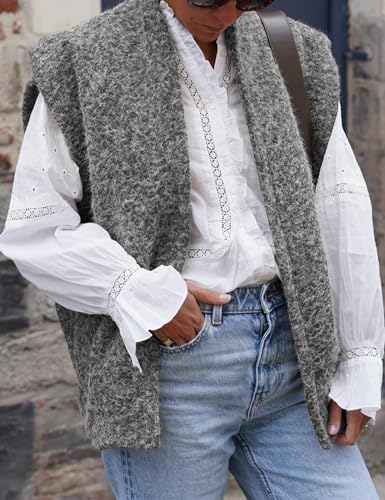 Lviefent Womens Brushed Vest Faux Fur Cap Sleeve Open Front Gilet Sleeveless Jacket Outwear with Pockets3