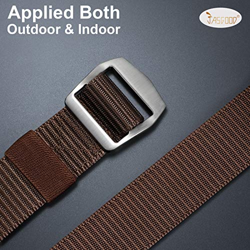 Jasgood Tactical Heavy Duty Reinforced Nylon Belt For Men Adjustable Military Webbing Belt Strap With Metal Buckle (Pants Size Below 42 Inches, 3-Coffee) #TOP4