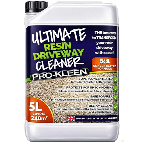 Pro-Kleen Resin Driveway Cleaner 5L Simply Spray and Walk Away Free From Acid and Bleach Concentrated Mix 5:1 Covers 240sq Metres, Prevents Algae, Mould and Dirt, Pet and Child Safe Once Dry