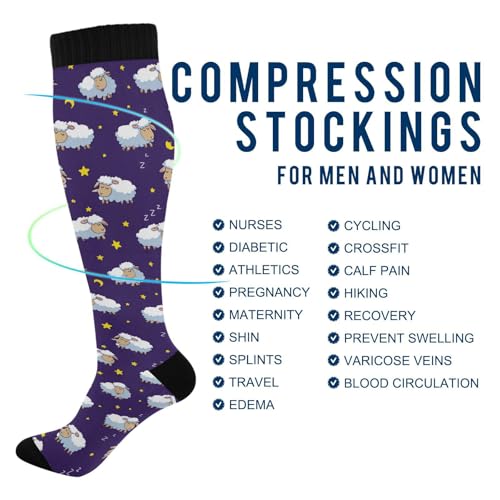 Image of SHJI Compression Socks for Women Sock Men Knee High Stockings for Running Athletic Hiking Cycling