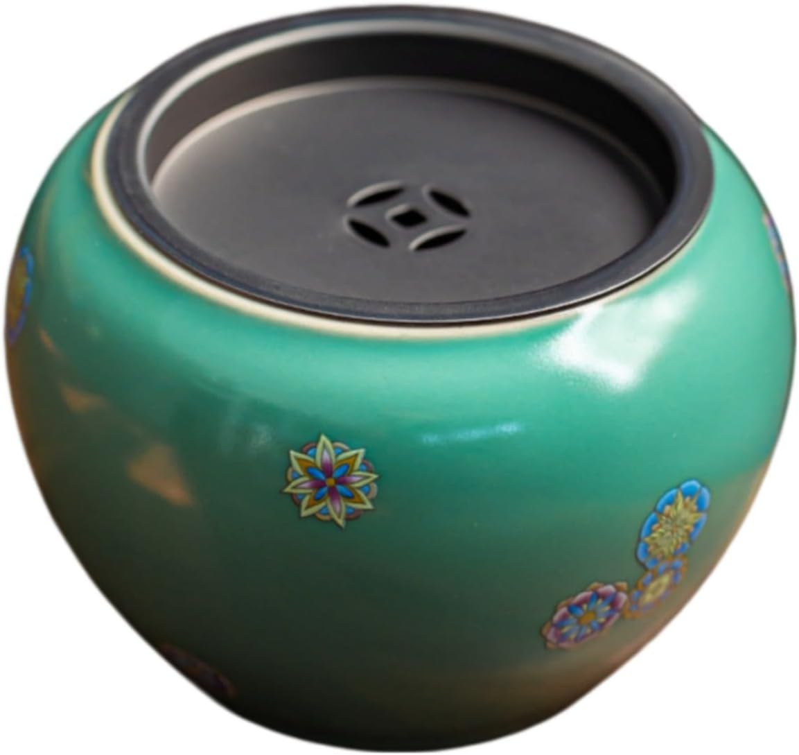 松石绿建水茶渣缸陶瓷茶洗水盂带盖中式 Ceramic Kung Fu Tea Set,teapot,Teacups,warming Wedding Birthday Gift,Tea Tray Chinese,Dishwasher Safe 松石绿-妙色盛和建水