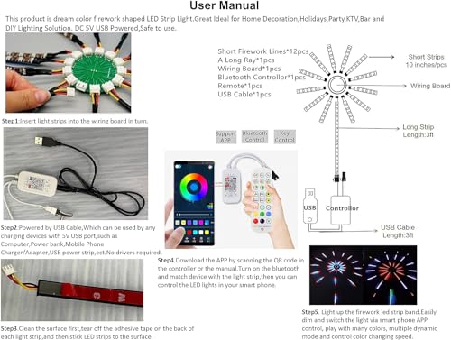 Image of URM Enterprises 3 Meter LED Strip Lights for 32-65 inch TVs, 16 Color USB LED Strip Lights RGB /IC Color Changing Music Sync Smart LED Light Strips,Bluetooth App Control TV LED (Firework Sterip Light)