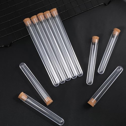 10 Pcs Clear Plastic Test Tubes with Cork Stoppers, 15x100mm & 15x150mm Leak-Proof Seal Vials for Scientific Experiments, Plant Propagation, Bead Powder Spice Liquid Storage