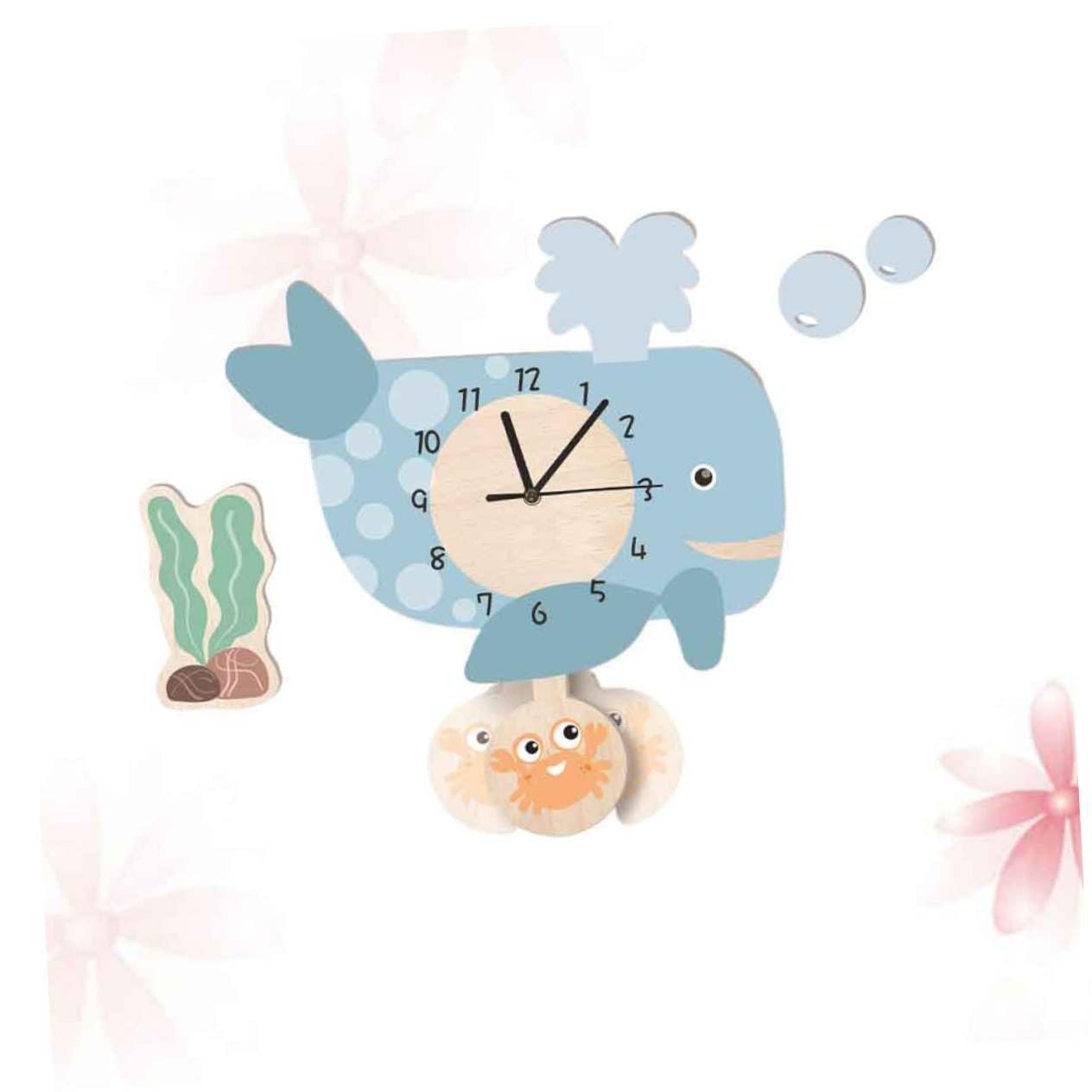 POPETPOP Reloj de Pared de Ballena Péndulo Silencioso y Fácil de Colgar, Diseño Creativo de PVC Adecuado para Oficina o Clase, Decoración Única para Pared