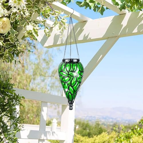 Solar Hanging Lantern Outdoor Lights, Tear-Shaped 15 LEDs Cool White Hanging Lights with S Hooks Decor in Garden, Yard, Pathway, Front Door and Landscape by LEWIS&WAYNE - Image 2