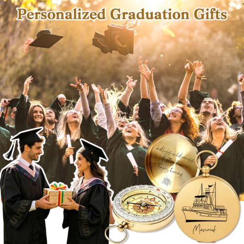 Brújula personalizada de latón con grabado con texto de nombre, portátil, impermeable y luminosa, regalo para hombres, papá, graduación, senderismo y camping miniatura 7