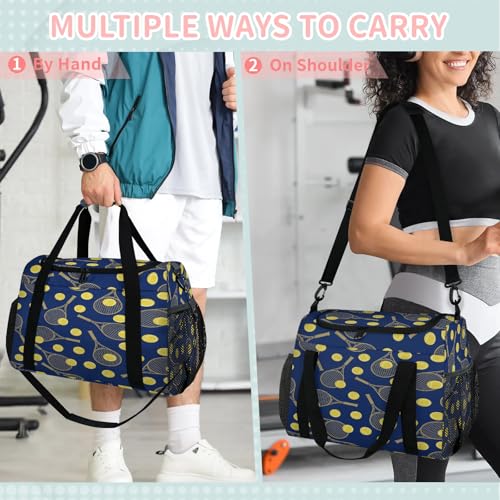 Yellow tennis racket Travel Duffle Bag - Waterproof weekend luggage bag, men's sports and fitness bag, delivery hospital storage bag, overnight luggage bag with pull rod cover3
