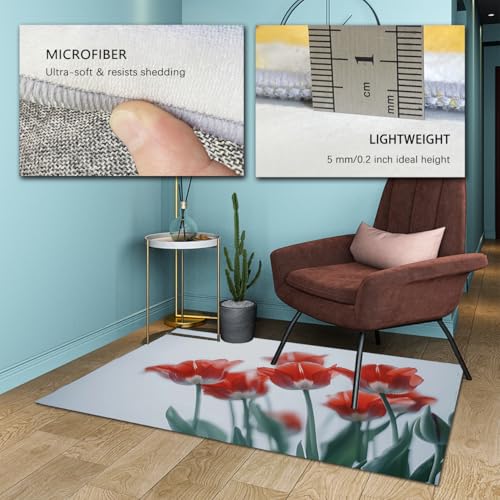 Tapis de chambre doux Tulip Red style floral chic - 6