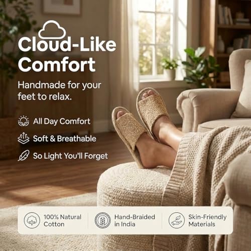Image of Sohum V Strap Cotton Braided Slippers for Men & Women 1 Pair | Ultra-Soft, Lightweight & Breathable| Handmade Unisex Flip Flops